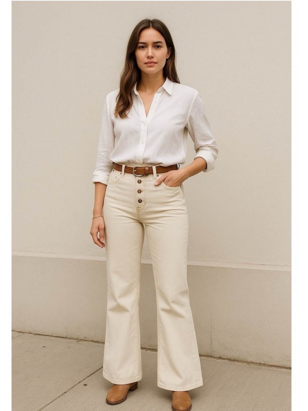 Boden Ivory Ultra High Rise Wide Leg Jeans